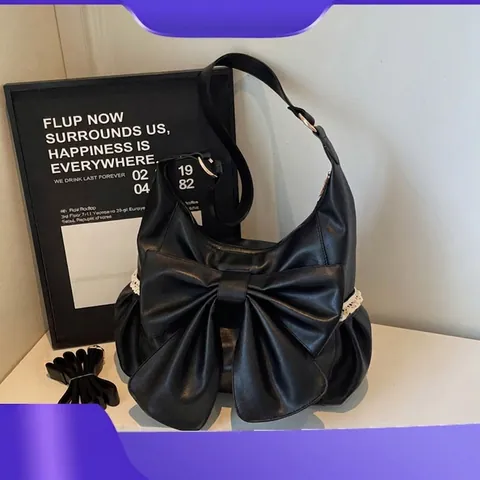 Vintage Schleife Umhängetasche Mit Großer Kapazität Und Spitzenbesatz PU Leder Hobo Crossbody Tasche Für Damen Mode Pendeltasche