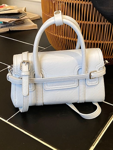 Bolso de Mano Vintage de Cuero PU para Mujer Con Costuras en Contraste Hebilla de Metal Cinturón Decorativo Retro
