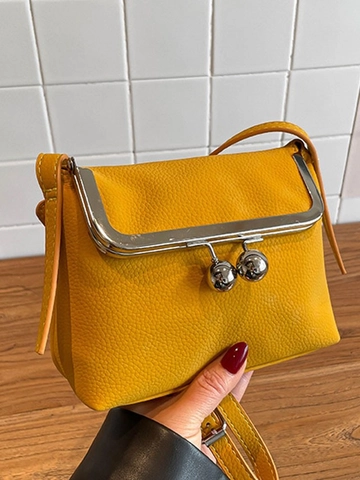Damen Retro PU Leder Umhängetasche Vintage Kleine Quadratische Tasche Mit Metall Bügelverschluss Litschi Maserung Schultertasche