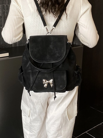 Dames PU Lederen Mode Rugzak Met Metalen Strik Trekkoord Flap Schooltas Voor Dagelijks Reizen Meisjes Daypack