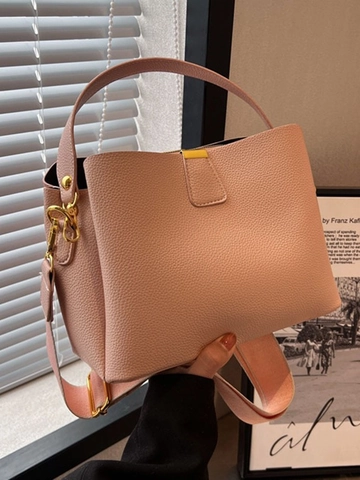 Sac Seau pour Femme à la Mode en Cuir PU Motif Litchi Sac Bandoulière Sac à Main Large Bandoulière Quincaillerie Dorée Sac Tendance