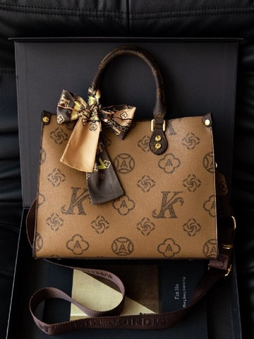 Vintage Monogram Tote Tas Voor Vrouwen PU Leer Bloemenprint Schoudertas Met Sjaal Decor Crossbody Tas Dagelijks Werk
