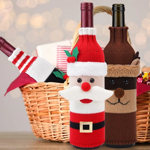 Fundas para Botellas de Vino de Navidad de Punto Papá Noel Muñeco de Nieve Reno Decoraciones Festivas de Mesa
