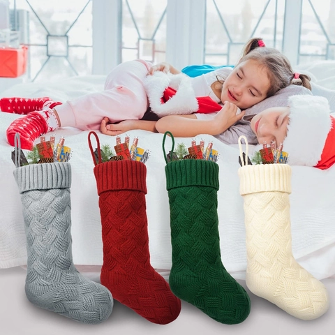 Calze Di Natale Lavorate a Maglia Grandi Sacchetti Regalo Da Appendere Per Decorazioni Natalizie Per Camino Festa