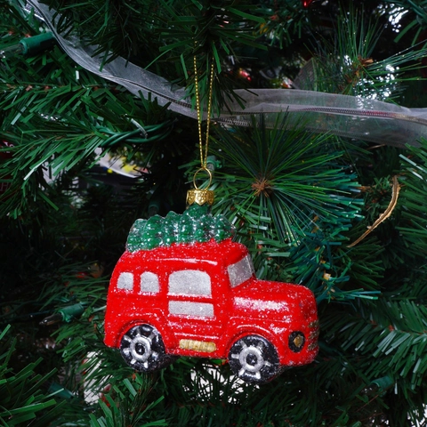 Vintage Christmas Tree Hanging Ornaments Festive Red Car Airplane Cruise Ship Pie Shape Glitter Pendants For Home Party Decoration