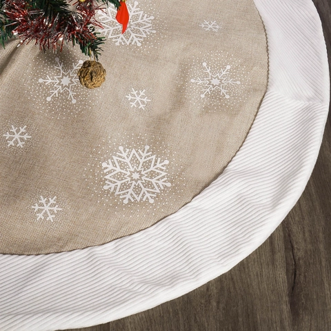 Weihnachtsbaumdecke Nordischer Stil Schneeflockendruck Polyester Leinenimitat Mit Weißem Faltenrand Feiertagsdekoration