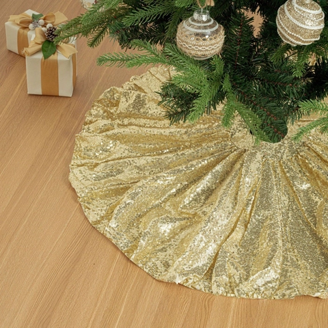 Gold Pailletten Weihnachtsbaumdecke Glitzernd Feiertag Party Baumfuß Dekoration Elegant Rund Baumschmuck Für Zuhause