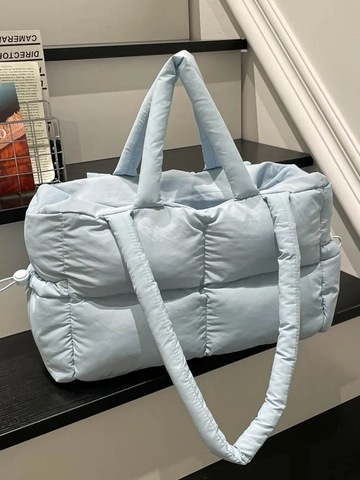 Dames Gewatteerde Puffer Tote Tas Grote Capaciteit Lichtgewicht Nylon Schoudertas Met Trekkoorden Aan De Zijkant Mode Handtas