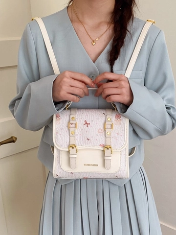 Süßer Academy Stil PU Leder Rucksack Bedruckt Cartoon Bär Dessert Kleine Handtasche Umhängetasche Für Damen Schule Alltag