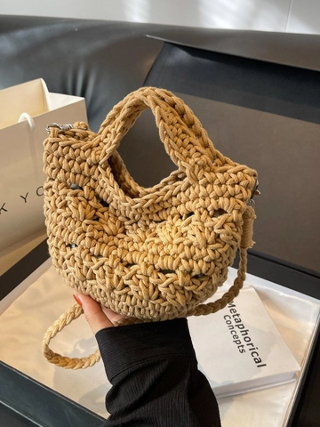 Borsa a Spalla Intrecciata a Uncinetto Fatta a Mano da Donna Bohemien Piccola Borsa a Tracolla da Spiaggia Con Cinghia Rimovibile