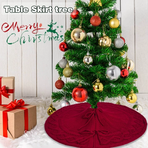 Gonna per Albero di Natale Rossa a Trecce in Maglia di Acrilico Spesso Copertura Base con Fiocchi Decorazione Casa Festa