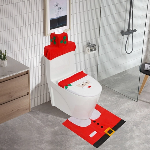 Weihnachten Weihnachtsmann Toilettensitzbezug Badezimmer Teppich Tank Taschentuchbox Bezug Festliche Dekoration Polyester Stoff