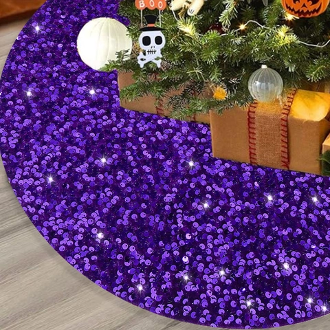 Paarse Pailletten Boomrok Glinsterende Ronde Kerstboom Halloween Boombasis Cover Voor Feestelijk Feest Thuis Decoratie