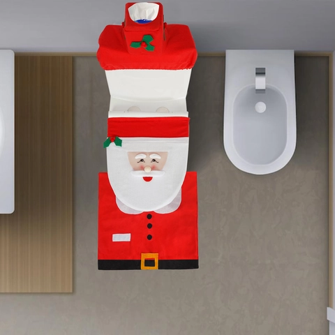 Weihnachten Weihnachtsmann Toilettensitzbezug Badezimmer Teppich Tank Taschentuchbox Bezug Festliche Dekoration Polyester Stoff