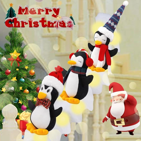 Weihnachten Pinguin Dekoration Set Mit LED Lichterkette Weiß Künstliche Schneedecke Plüschfigur Für Haus Party Feiertag Deko