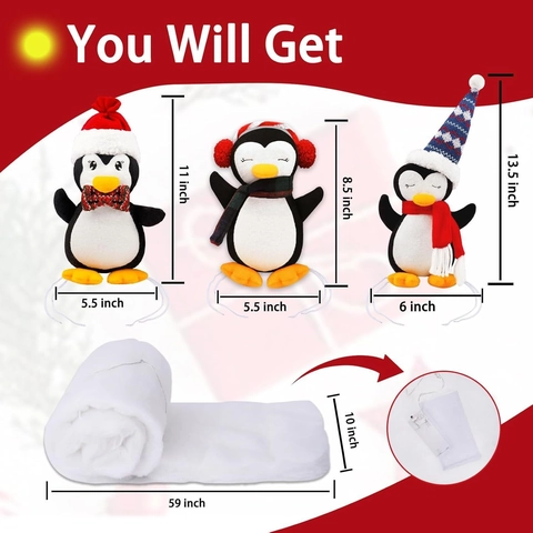 Weihnachten Pinguin Dekoration Set Mit LED Lichterkette Weiß Künstliche Schneedecke Plüschfigur Für Haus Party Feiertag Deko