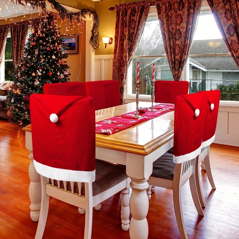 Coprisedia Natalizi a Forma di Cappello di Babbo Natale in Velluto Rosso Bianco per Sala da Pranzo Feste Natalizie Decorazioni Casa