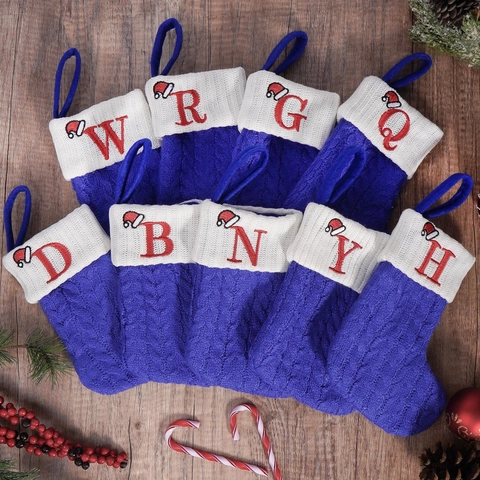Weihnachtsstrumpf Alphabet Gestrickt Blau Weiß Weihnachtsbaum Deko Geschenktüte Pfote Schneeflocke Initial Deko