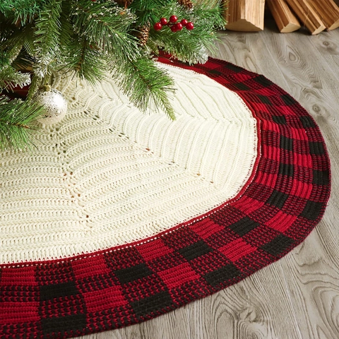 Gonna per Albero di Natale in Maglia da 48 Pollici Grande Tonda Rossa Bianca Fiocco di Neve Renna Copertura Base per Decorazioni Natalizie