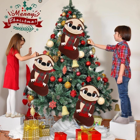 Creatieve Luiaard Kerstsok Pluche Kerstmis Sok Met Ruitjes Sjaal Voor Open Haard Huis Vakantie Feest Decoratie