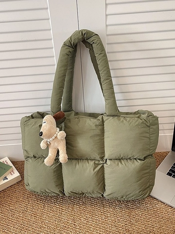 Bolso Tote Acolchado Puffer para Mujer Gran Capacidad Bolso de Hombro Acolchado Nailon Moda Con Colgante de Cachorro Desmontable