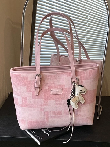 Borsa Tote Donna Moda Pendolare Grande Capacità Pelle PU Borsa Sottobraccio Motivo Pixel Con Ciondolo Cavallo