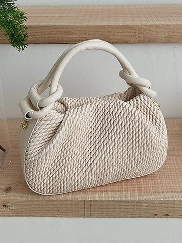 Women's Pleated PU Leather Bucket Bag Minimalist Ruched Crossbody Shoulder Bag With Knot Handle Trendy Casual Commuting Handbag