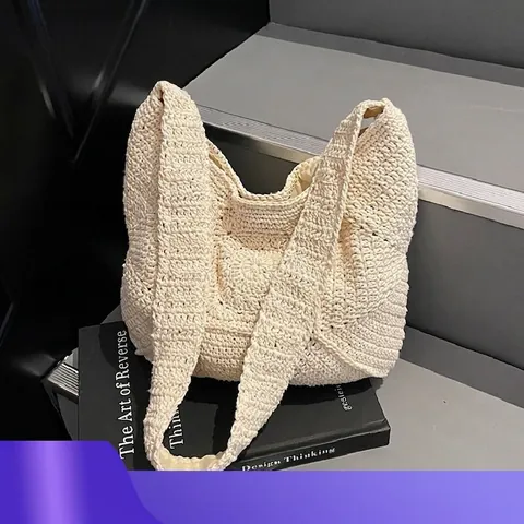 Borsa Tote Realizzata a Mano all'Uncinetto Grande Capacità Borsa a Tracolla in Maglia Bohemien Intrecciata Borsa Sottobraccio per Donna Spiaggia Vacanza