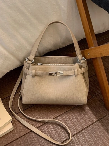 Dames Minimalistische Handtas Van Gekorreld PU-Leer Retro Trapeziumvormige Schoudertas Met Verstelbare Riem Commuter Tote Tas Voor Dames