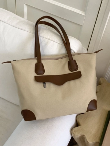 Bolso Tote de Lona con Costuras de Gran Capacidad para Mujer Vintage Simple Color en Contraste Bolso de Hombro Escuela Oficina Bolso de Mano Diario