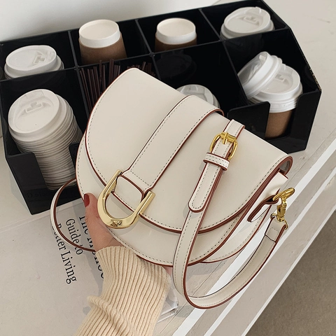 Borsa a Sella da Donna in Pelle PU Con Fibbia a D Dorata Vintage Borsa a Spalla Tracolla Con Bordi a Contrasto per il Pendolarismo Quotidiano Borsa alla Moda