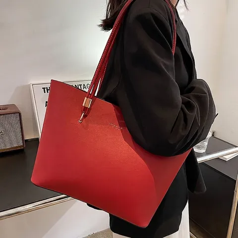 Damen Große Kapazität PU Leder Tote Tasche Vintage Minimalistische Schultertasche Mit Goldener Hardware Pendler Handtasche