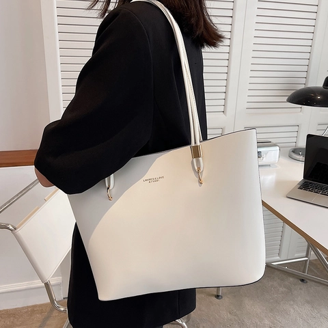 Damen Große Kapazität PU Leder Tote Tasche Vintage Minimalistische Schultertasche Mit Goldener Hardware Pendler Handtasche