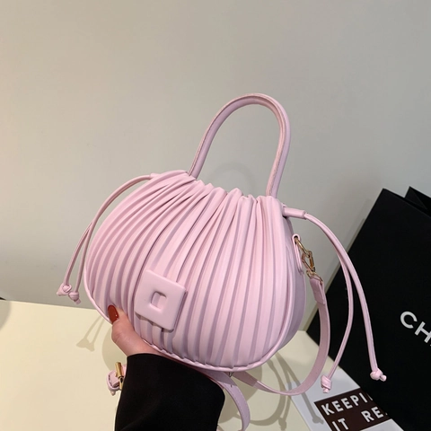 Borsa a Secchiello Plissettata di Nicchia per Donna in Pelle PU Tinta Unita Borsa a Mano Versatile Borsa a Spalla Tracolla Quotidiana