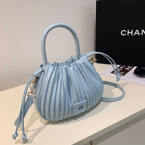 Borsa a Secchiello Plissettata di Nicchia per Donna in Pelle PU Tinta Unita Borsa a Mano Versatile Borsa a Spalla Tracolla Quotidiana