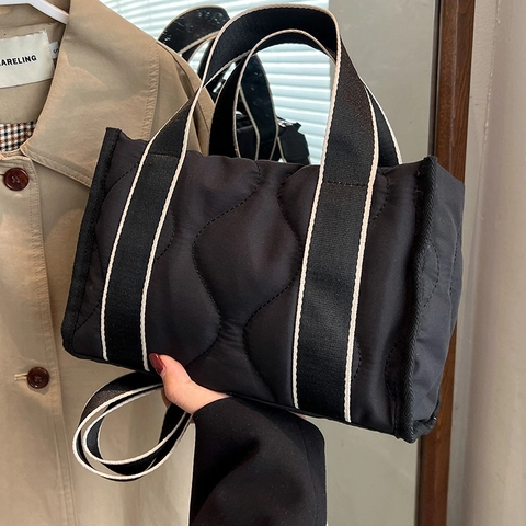 Bolso Tote de Nailon Acolchado de Ondas de Moda para Mujer Gran Capacidad Bolso de Hombro Bandolera Con Cinta Ancha Bolso Casual