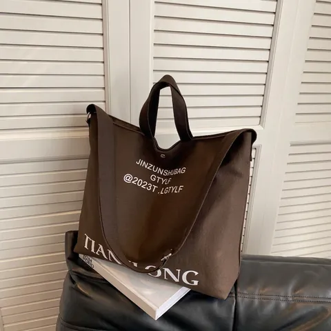 Women Large Capacity Canvas Tote Bag Versatile Shoulder Crossbody Bag With Letter Print For Daily Commute Leisure Style