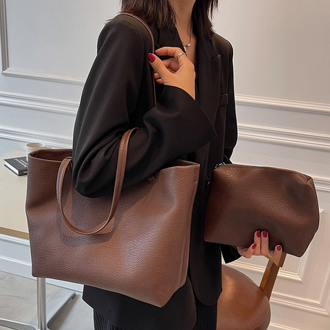 Borsa Tote da Donna Grande Capacità in Pelle PU Versatile Borsa a Spalla Grana di Ciottolo per Lavoro Ufficio Pendolarismo