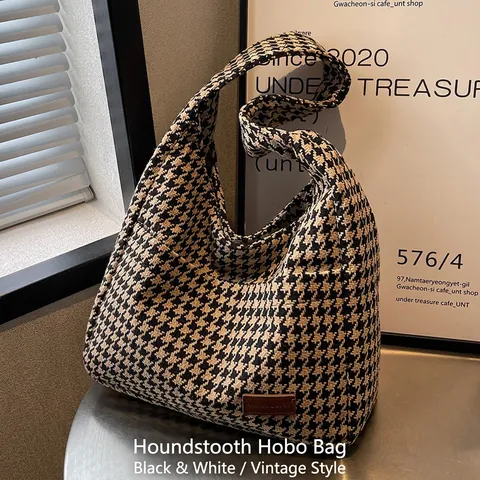 Bolso Tote de Lona de Pata de Gallo para Mujer Gran Capacidad Vintage Casual Bolso de Hombro Hobo Moda Viaje Diario