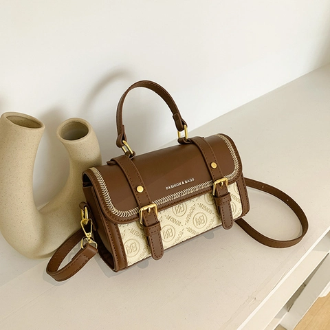 Borsa a Tracolla Patchwork Vintage da Donna in Ecopelle Tela Monogramma Borsa a Mano Piccola Quadrata Con Manico