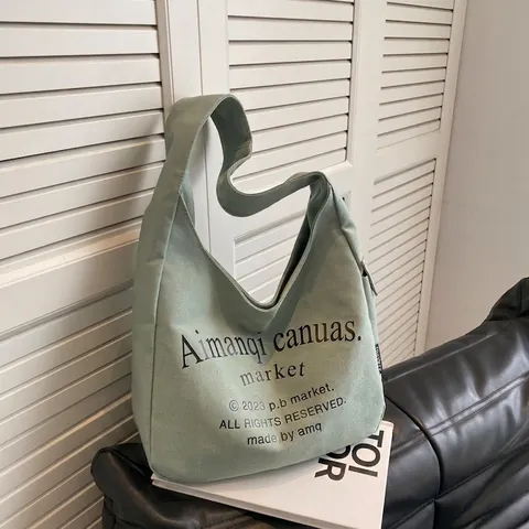 Large Capacity Canvas Tote Bag For Women Casual Shoulder Bag With Letter Print Street Trend Fashion School Shopping Hobo Handbag