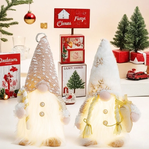 Gnomi di Natale Luminosi Orecchini Bambola di Peluche LED Cappello a Maglia Con Bastoncino di Zucchero Sacchetto Regalo Paillettes Fiocchi di Neve Decorazione Natalizia