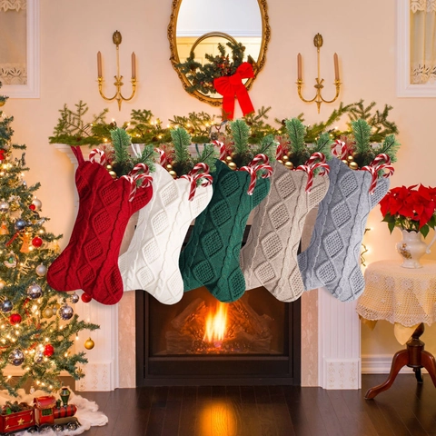 Calza Di Natale A Forma Di Osso In Maglia Trecce Sacchetto Regalo Per Animali Decorazione Da Appendere Camino