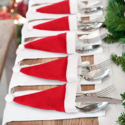 Mini Kerstmuts Bestekhouder Rood Wit Bestekzakje Kerst Wijnflesdop Feestelijke Tafeldecoratie Cadeau
