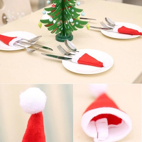 Mini Kerstmuts Bestekhouder Rood Wit Bestekzakje Kerst Wijnflesdop Feestelijke Tafeldecoratie Cadeau