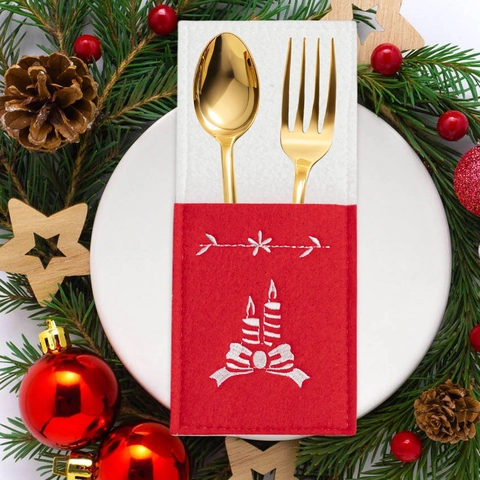 Kerst Vilt Besteckhouder Rood Wit Enveloppe Zak Decoratieve Servies Tas Met Borduurwerk Voor Feest Tafel Decor