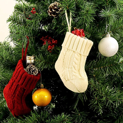 Mini Cable Knit Christmas Stocking Small Xmas Fireplace Decor Hanging Socks For Holiday Home Party Gift Ornament