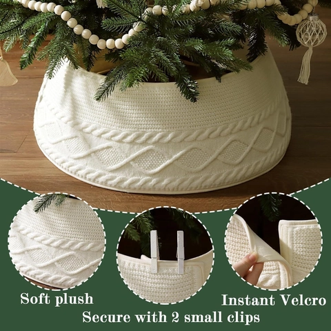 Cubrepié para Árbol de Navidad de Punto Blanco con Patrón de Rombos Decoración Navideña para el Hogar Soporte de Árbol
