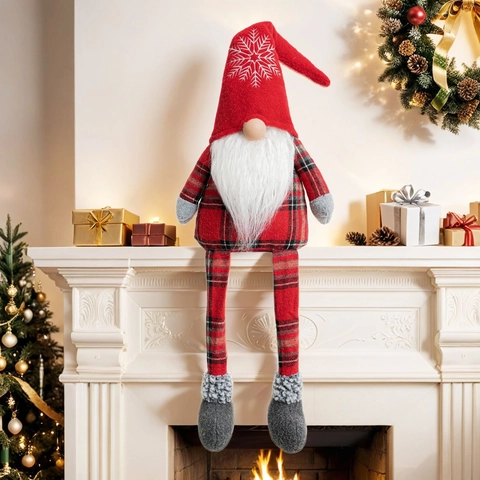 Christmas Long Legged Gnome Plush Doll Red Black Plaid Elf Tomte With Snowflake Hat For Home Xmas Party Decoration Gift