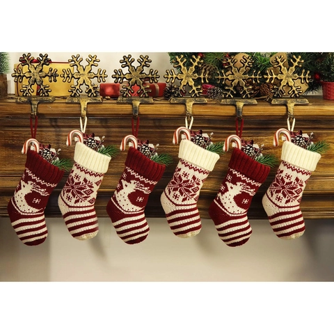 Chaussettes de Noël en Tricot Motif Renne Flocon de Neige Décoration Suspendue Sacs Cadeaux pour Cheminée Maison Noël